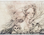 Titanias Daughter II, 8 x 11 inch Fairy Owl Illustration Art Print