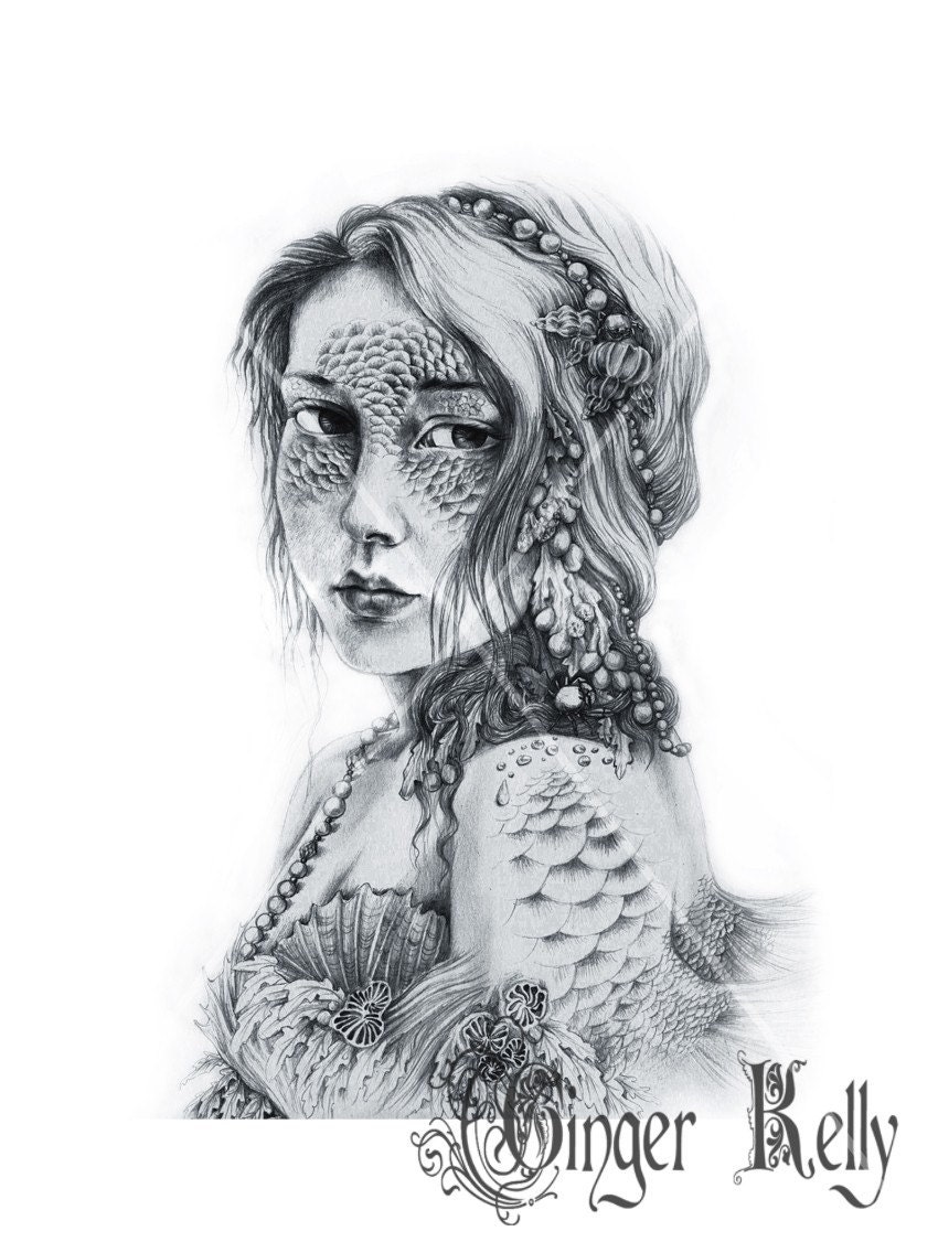 BOGO SALE Mermaid Behind Her Mask, 11 x 14 inch Mermaid Art Print