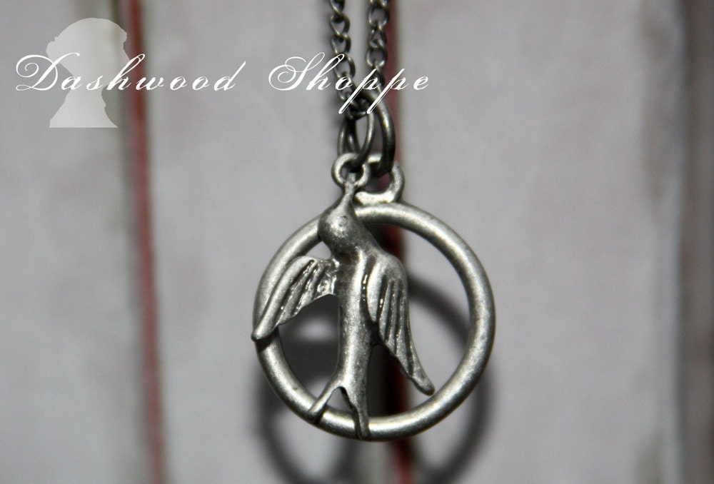 Antiqued Silver Mockingjay  Bird Necklace Inspired by Hunger Games
