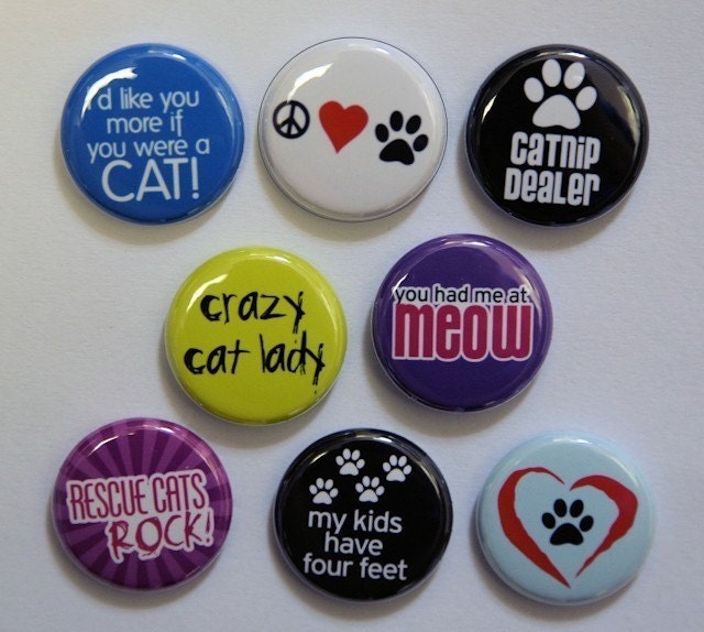 Cat Love Set of 8 - Pinbacks Buttons Badges 1 inch