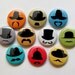 Hats and Mustaches Set of 10 - Pinback Buttons Badges 1 inch