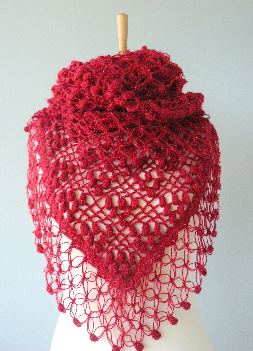 Dark red shawl mohair CASHMERE