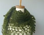 OLIVE GREEN MOHAIR WARM TRIANGLE SHAWL