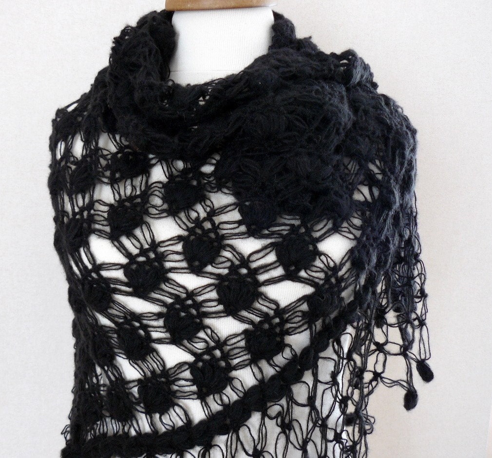Black bubble mohair shawl