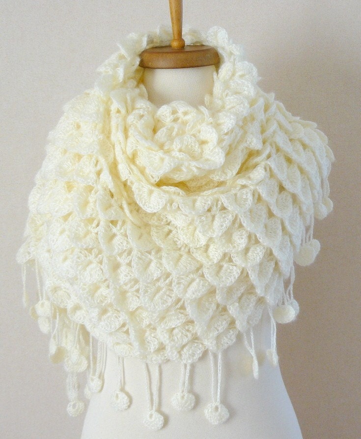 Ivory Bridal shawl Fish scale CASHMERE Mohair wedding Shawl