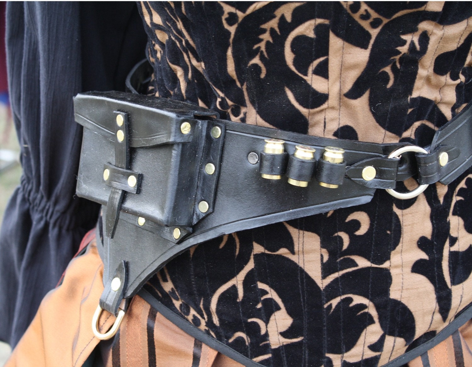 Steampunk Utility Leather Belt Black
