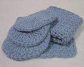 Bath Set - 5 Piece - Facial Wash Cloths and Lg. Scrubbies - Hand Crocheted - SuperSoft Cotton Yarn Sky Blue - Pamper Yourself or Great Gift