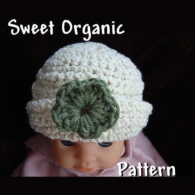 INSTANT DOWNLOAD Crochet Pattern PDF 46, Sweet Organic Baby Hat with Rolled Brim-Make sizes newborn to age 5