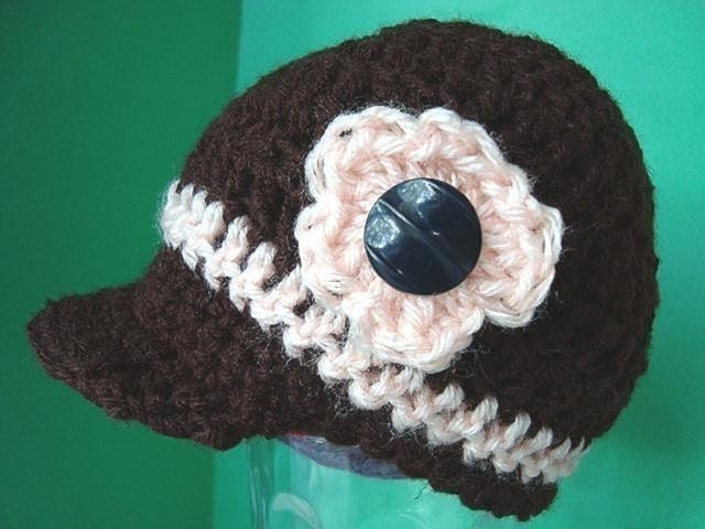 INSTANT DOWNLOAD Crochet Pattern PDF 41. Unisex Brown Beanie Visor, sizes newborn to age 4, For boys or girls