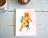 Woman on Black Chair- original watercolor