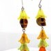 Frida's Dancing Dia de los Muertos Skull art Earrings, Bright Flowery Yellow,Peach,Orange,and Green