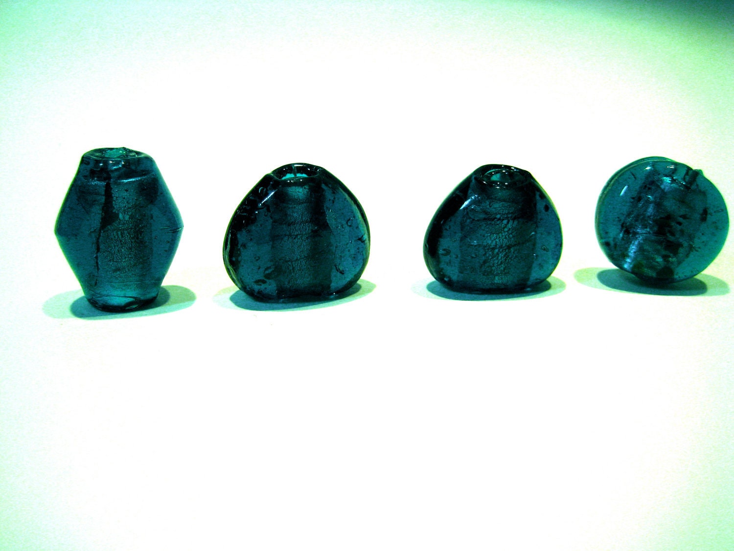 Set of 4 Large  Very Dark Turquoise Glass Beads