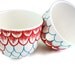 Ceramic Cups Sake Japanese Tea Hand Painted Scallops Red Turquoise Modern Nautical Upcycled - READY TO SHIP