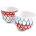 Ceramic Cups Sake Japanese Tea Hand Painted Scallops Red Turquoise Modern Nautical Upcycled - READY TO SHIP