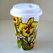 Ceramic Travel Mug Yellow Orchids Tropical Flowers Spring Botanical Eco Friendly coffee cup by sewZinski
