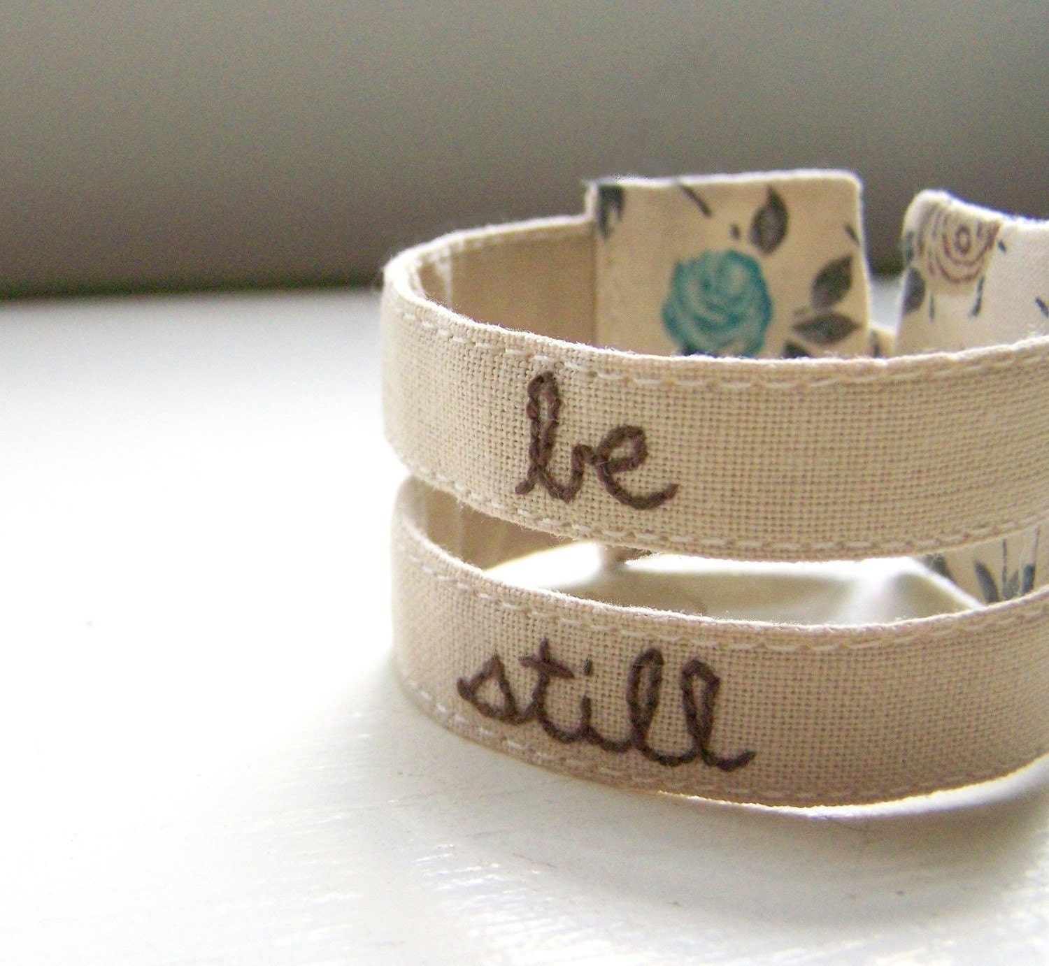Double strand embroidered cuff bracelet - be still - MADE TO ORDER