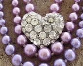 Necklace of Vintage Purple Beads and Rhinestone Heart - NellsBelles