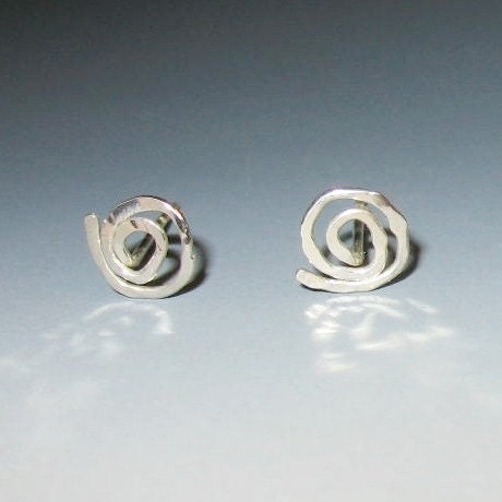 Swirly Sun Stud Earrings Sterling Silver Hand Hammered