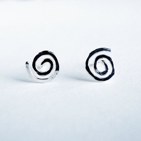 Swirly Sun Stud Earrings Sterling Silver Hand Hammered