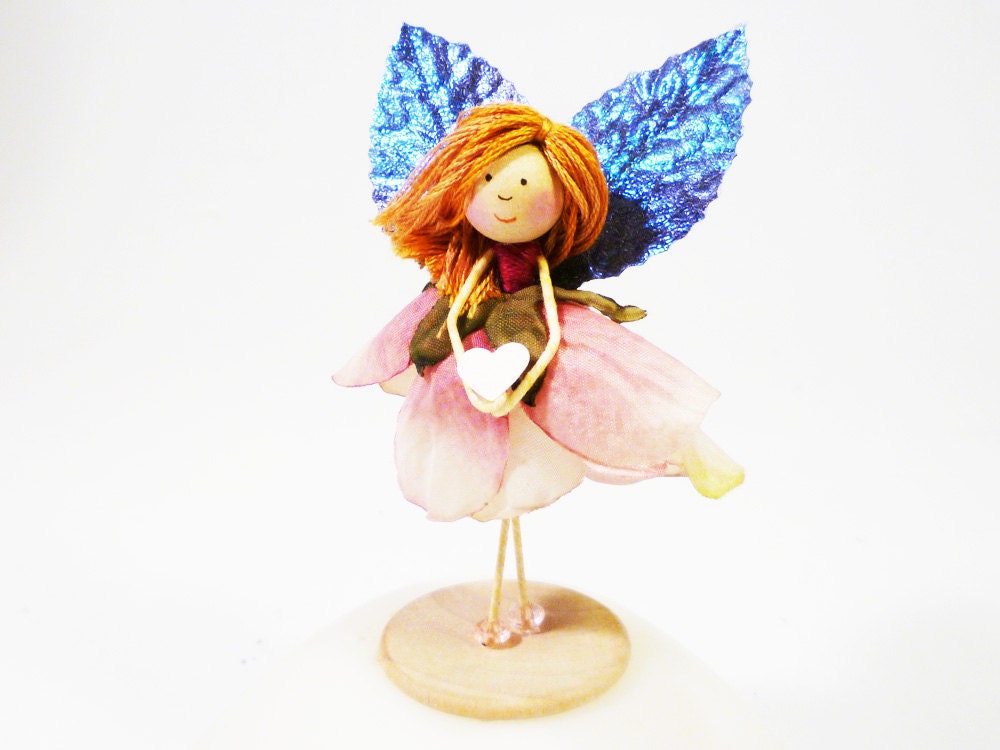 Pink Fairy Doll Red Hair Pink Heart Flower Fairy Petal Doll by Petalbelles on Etsy