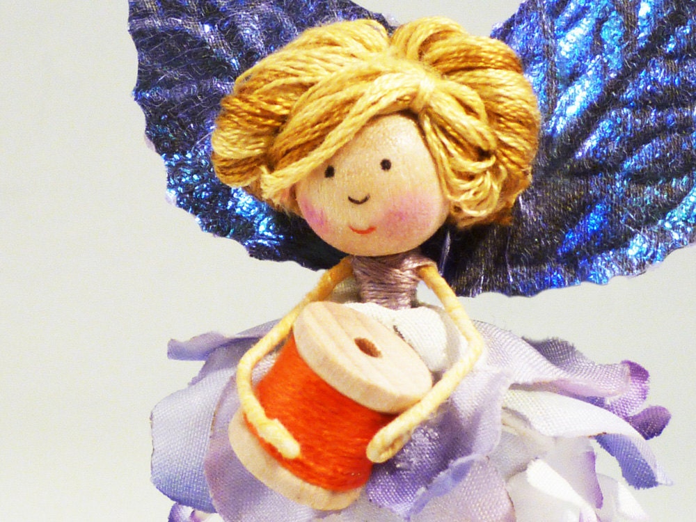 Sewing Fairy Doll, Purple Flower, Quilting Gift