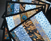 Batik potholders, mug rugs, snack mats, Blue and brown, set of two
