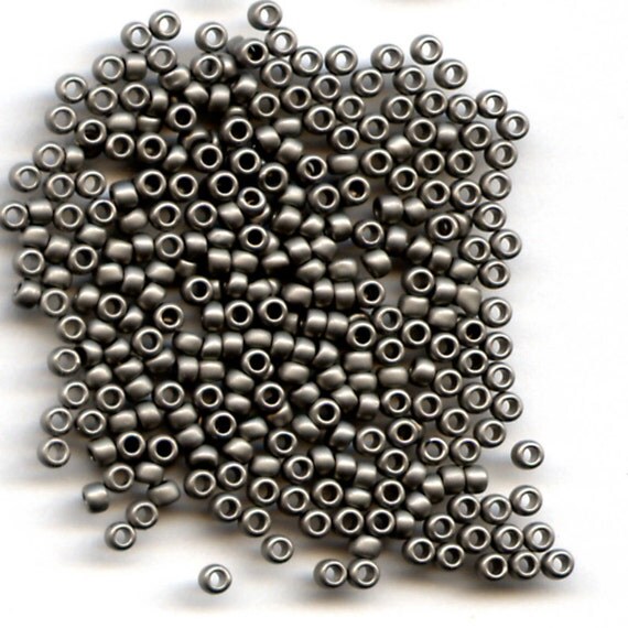 Frosted (Matte) Metallic Pewter No. F451D, Japanese Glass Seed Beads, Size 15, 14g.