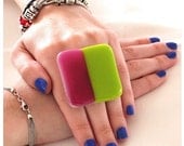 Cocktail Ring Glass  -  big bold oversize handmade ring - MIX IT UP - 1.8 inch