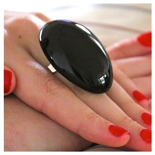 Cocktail Ring Ceramic - big bold oversized statement handmade ring - TEAR DROP - 1.8 inch