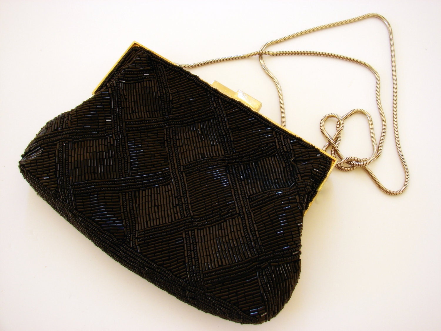 Black Beaded Purse Vintage Sixties Marshall Fields