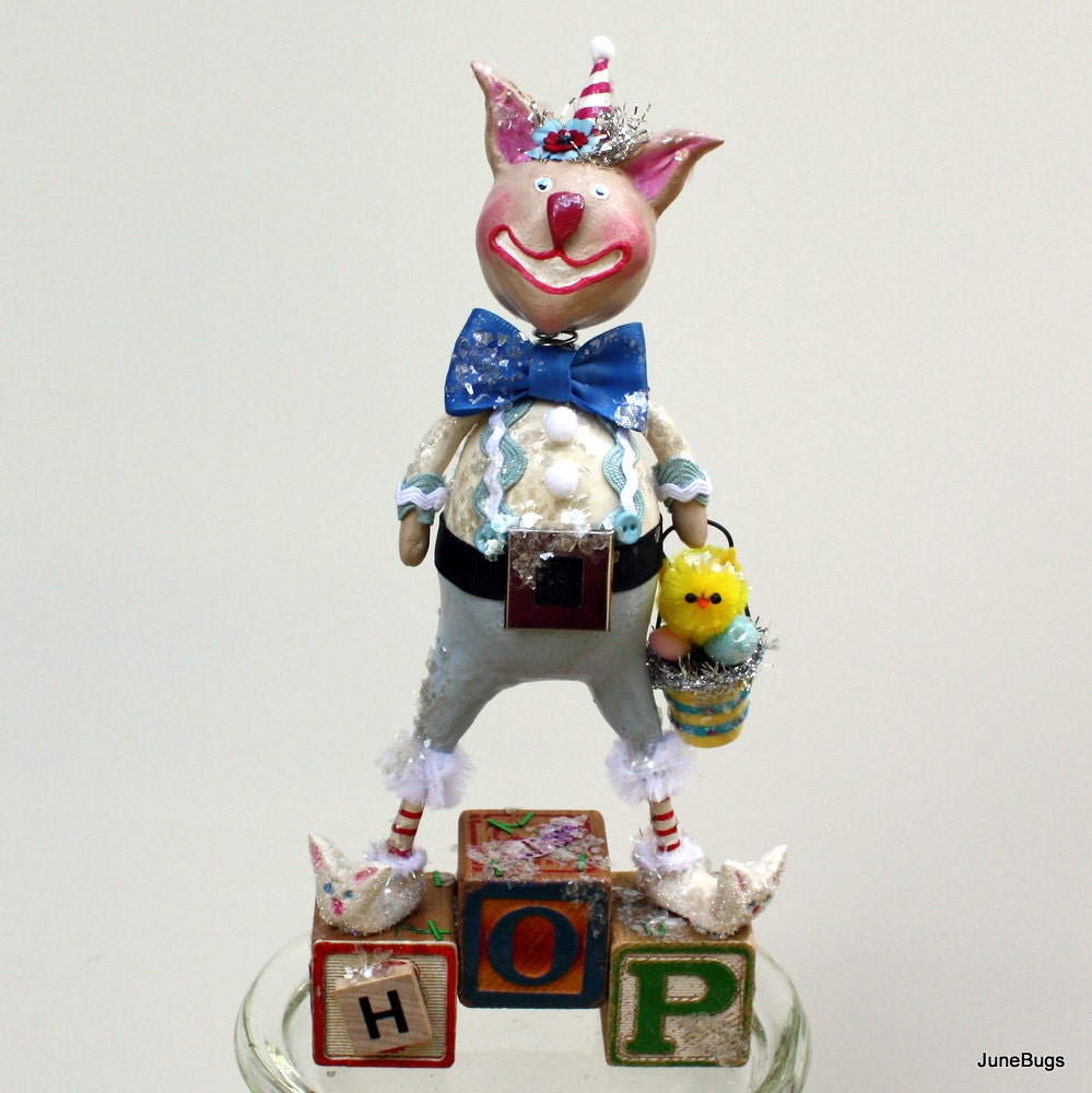 Henry OHare Bunnykins - Whimsical Easter  Bunny Paperclay Collectible Art Doll