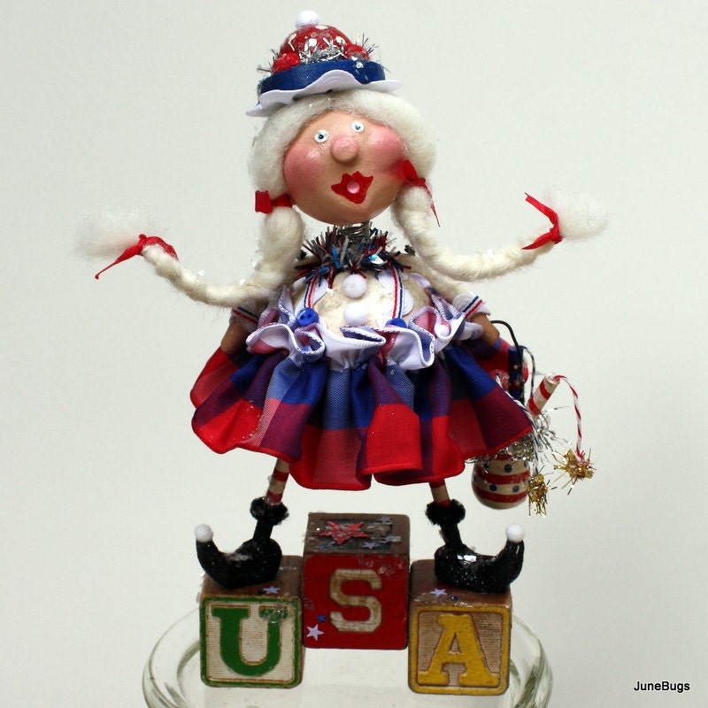 Folk Art Americana Patriotic Collectible Art Doll - Aunt Martha