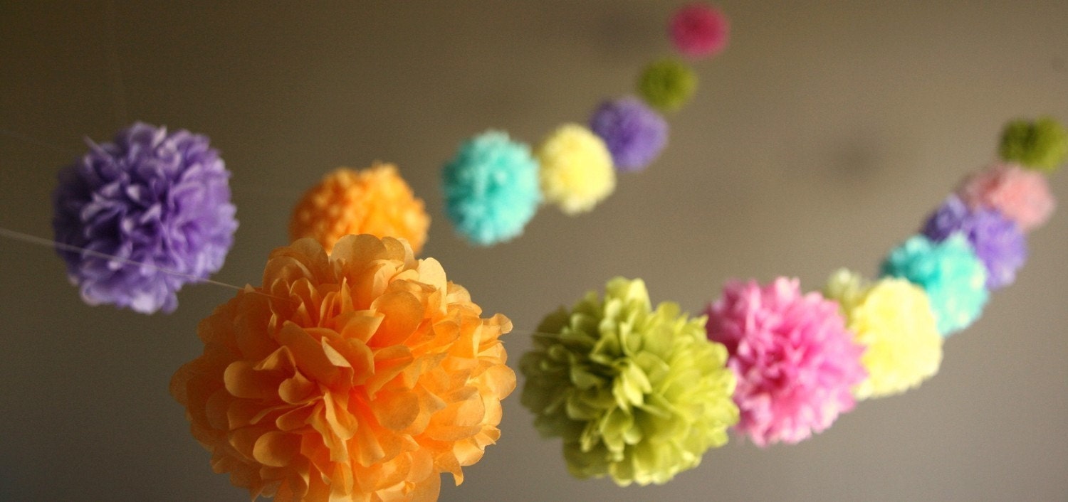 Custom Colors .. DIY Party Poms Garland / Nursery Decor / Gender Reveal / Birthday / Party Decoration