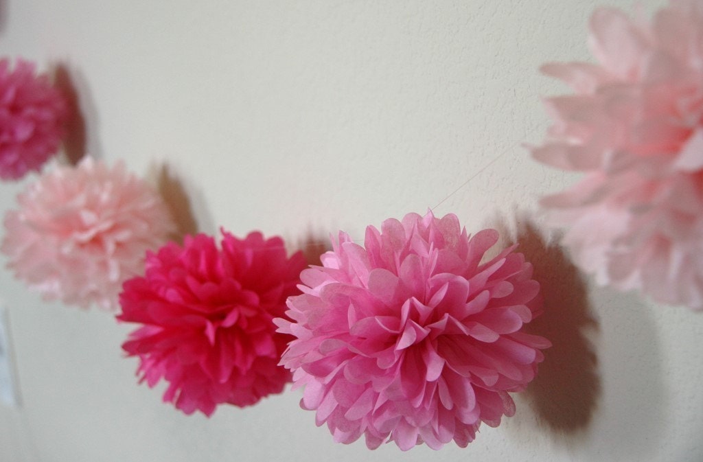 Cotton Candy Pom Garland .. Wedding Decor / Birthday Party / Party Decoration / Baby Mobile