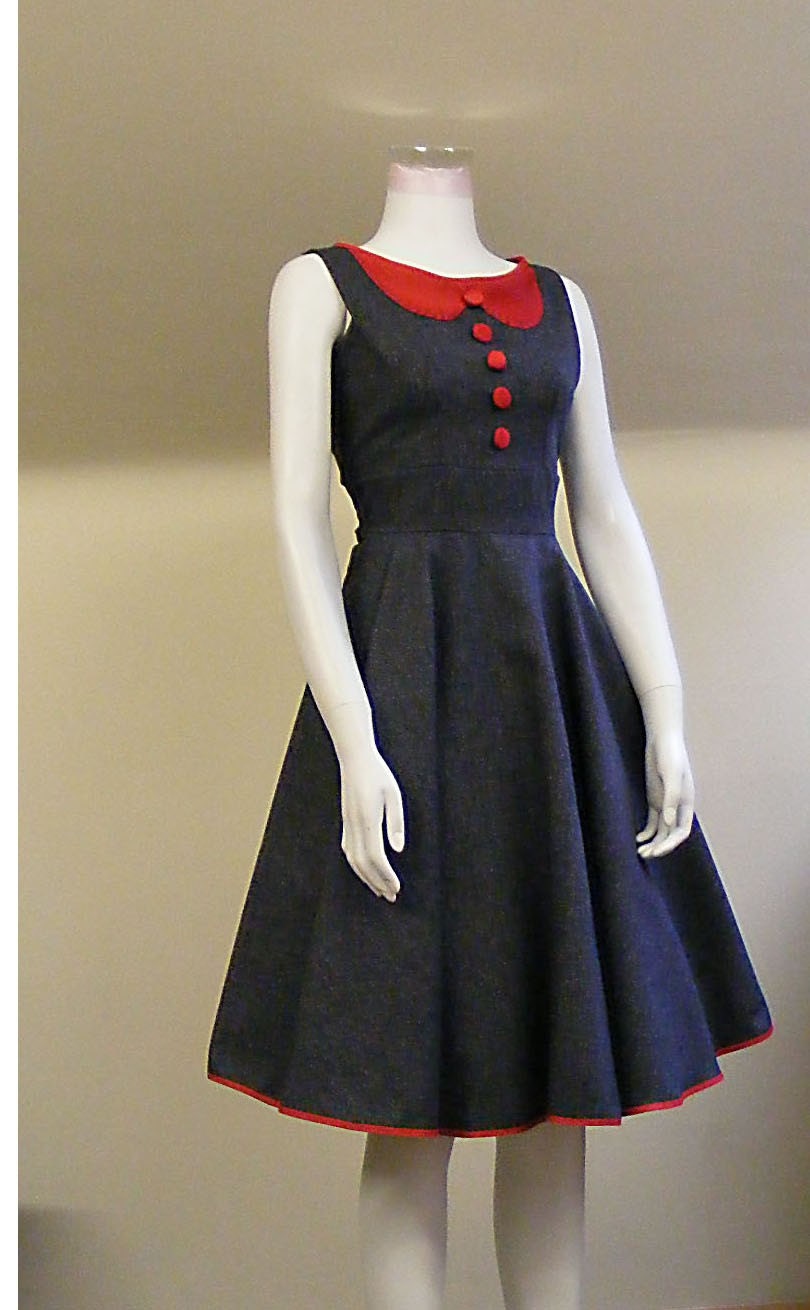 The 50s Picnic Dress - Red Grey Tweed 10 12 OOAK