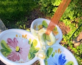 Hanging Italian Pottery Birdfeeder Pink Yellow Blue Green White Upcycled Summer Outdoor Garden