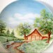 Vintage Handpainted Signed Blue Green Brown Country Cabin Scenic Trees China Plate