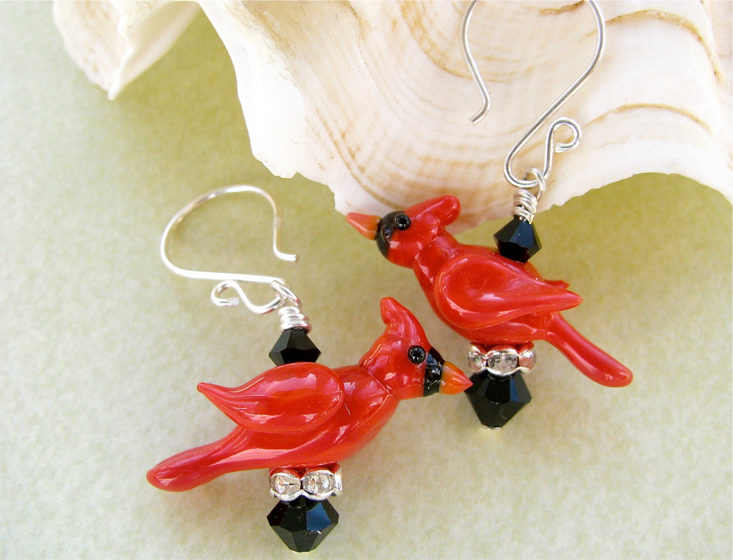 Reserved For Cindy - Cardinal Earrings - Lampwork Glass Beads