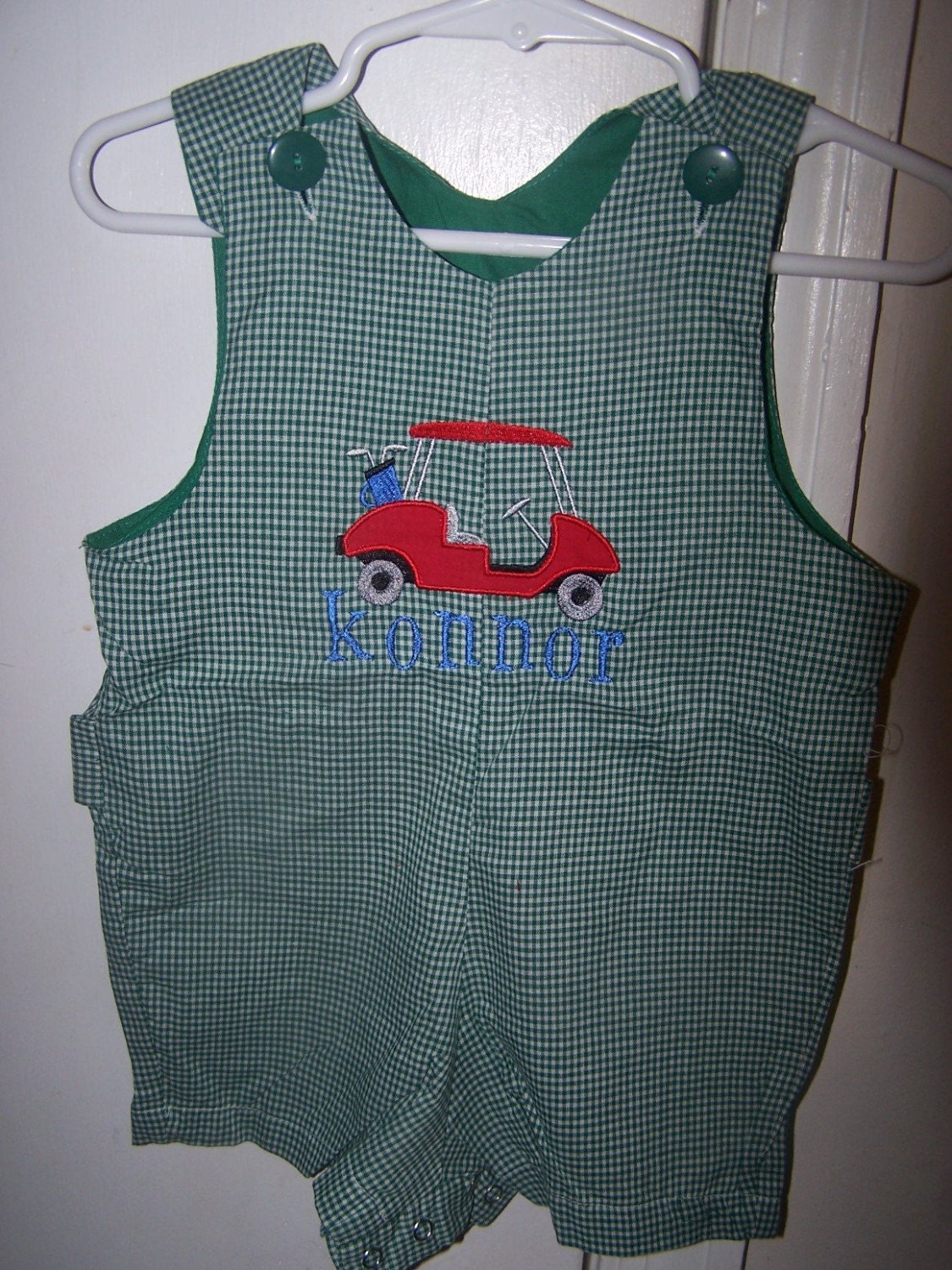 Boys Shortall With Applique Golf Cart and Free Name MONOGRAM