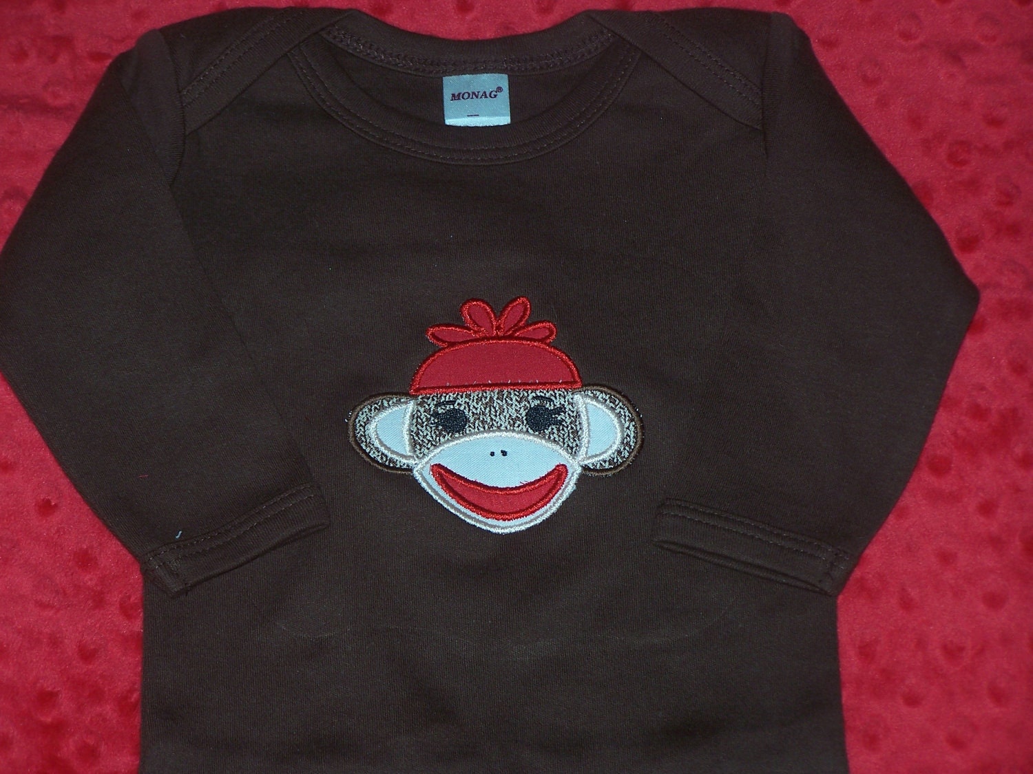 Sock Monkey Infant Gown Layette Free Monogram Personalized