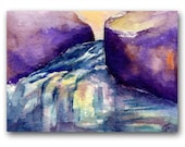 ACEO Original watercolor, blue, purple, waterscape