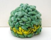 Pea Sprout Baby Hat Photo Prop Handspun Puffy Merino with Art Yarn green yellow aqua