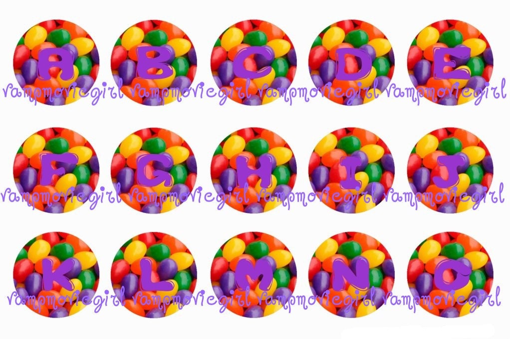 Easter Jelly Beans Initials Alphabet 1 Inch Circle Image Collage for Bottle Caps...Buy 3 get 1