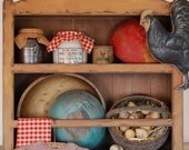 Primitive Antique Replica Open Face Bowl Rack Wall Cupboard Shelf
