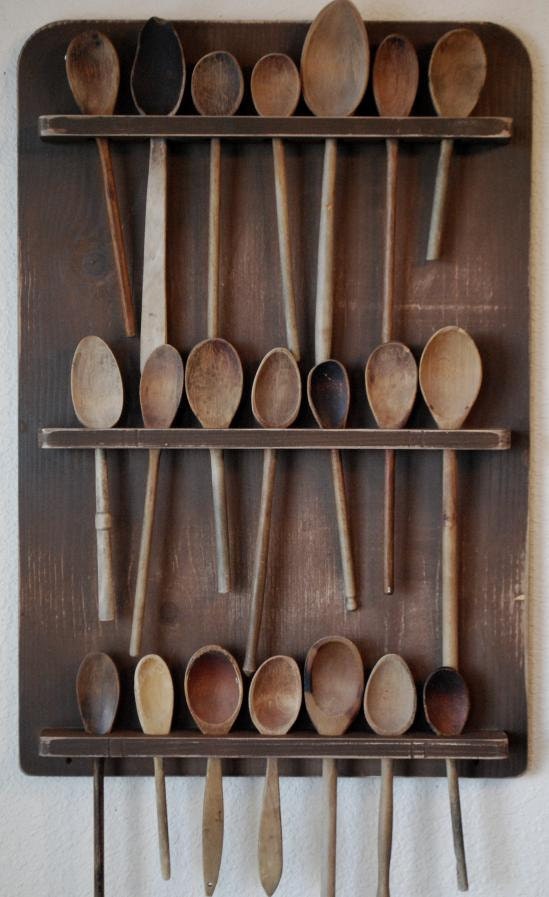Primitive Antique Style Wooden Spoon Rack