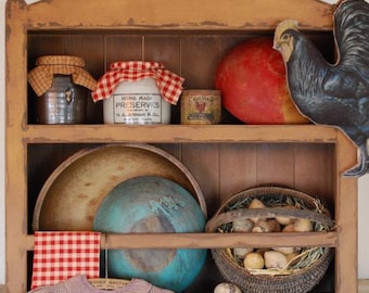 Primitive Antique Replica Open Face Bowl Rack Wall Cupboard Shelf