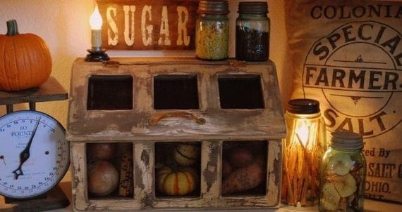 Primitive Bean Bin Vegetable storage Cupboard kitchen