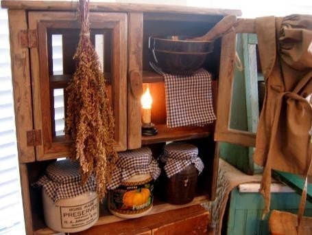 Primitive Drab Tan Brown Jelly Cupboard Cabinet Shelf
