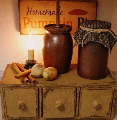 Primitive 3 chest drawers apothecary antique cupboard