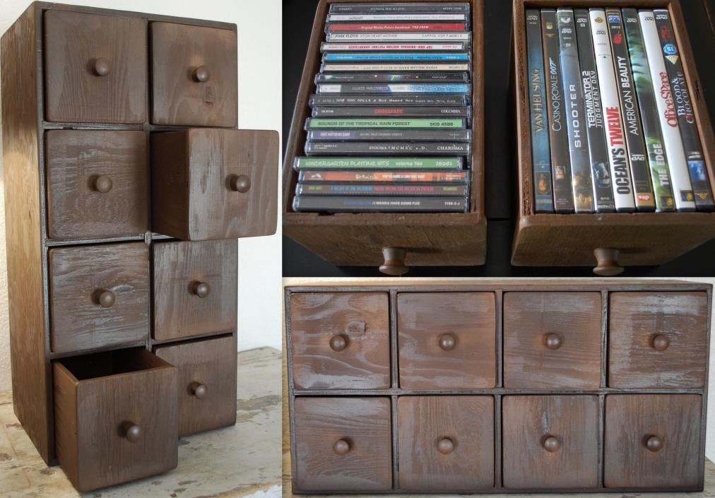8 Drawer CD DVD Apothecary Cabinet Storage Chest